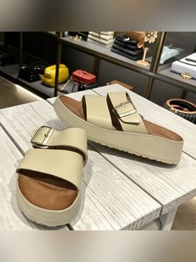 Papillio by Birkenstock Platform Slide Sandals Cream Beige Size 39 US 8